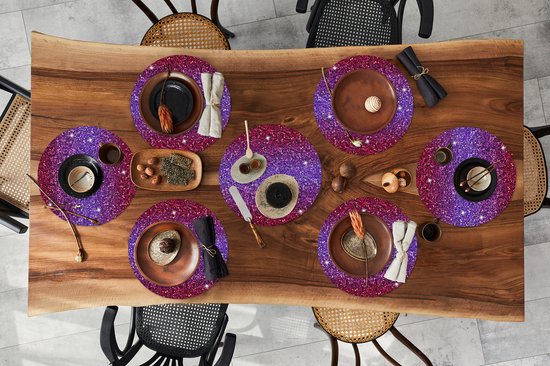 Sets de table ronds - Dessous de verre - Napperons ronds - Ombre - Waterman - Zodiac - Pierre de naissance - Motif - 8 pièces