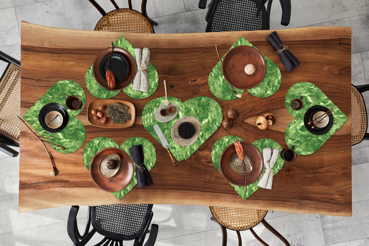 Onderleggers - Placemats - Placemats hartje - Verf - Marmer print - Groen - Design - 10 stuks