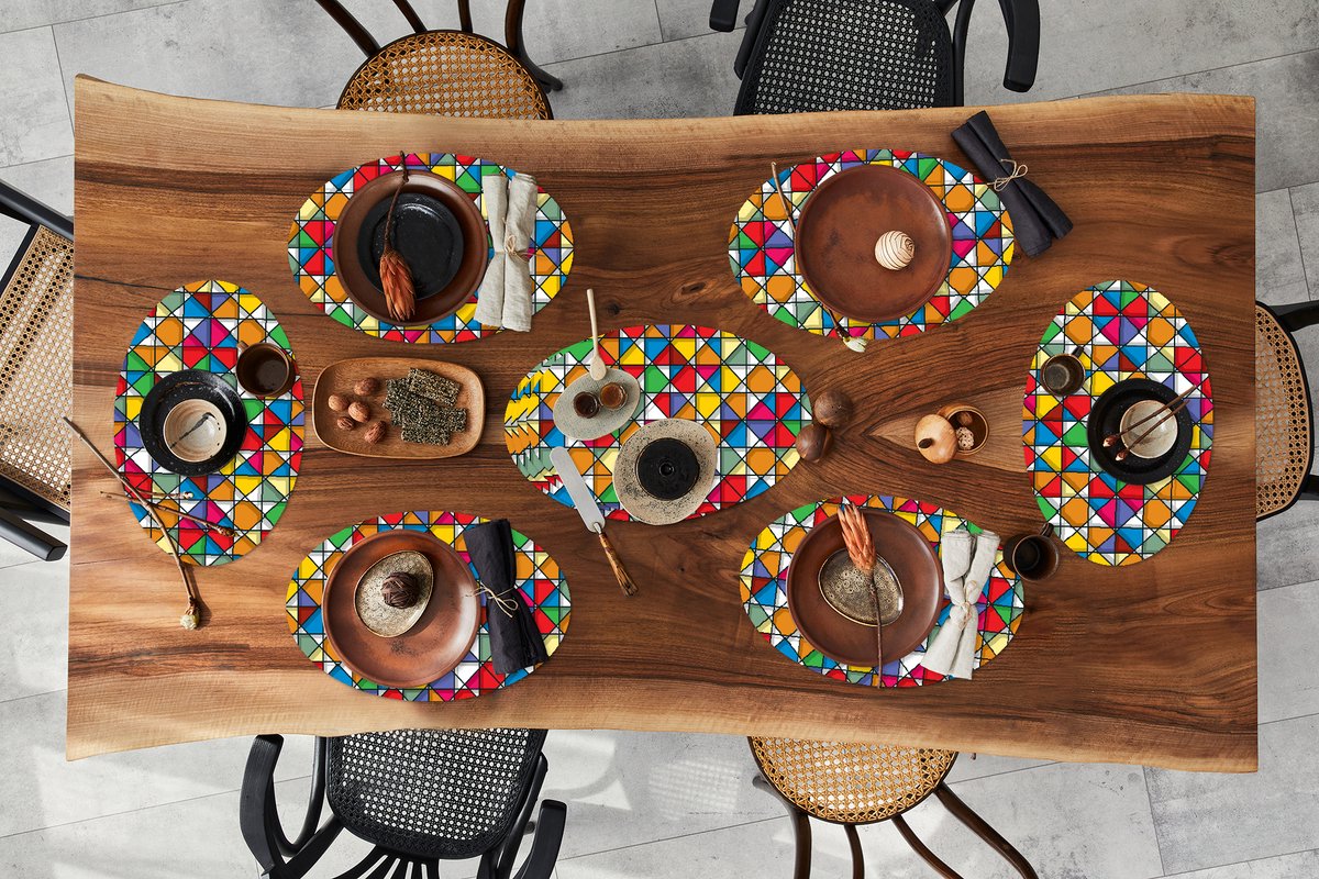 Placemats ovaal - Onderleggers - Ovale placemats - Glas - Geometrie - Design - 10 stuks