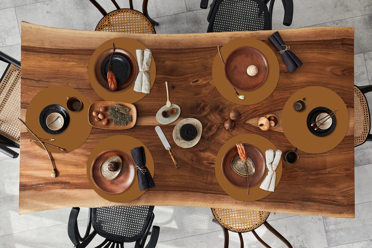 Ronde placemats - Onderlegger - Placemats rond - Bruin - Aardetint - Effen kleur - 6 stuks