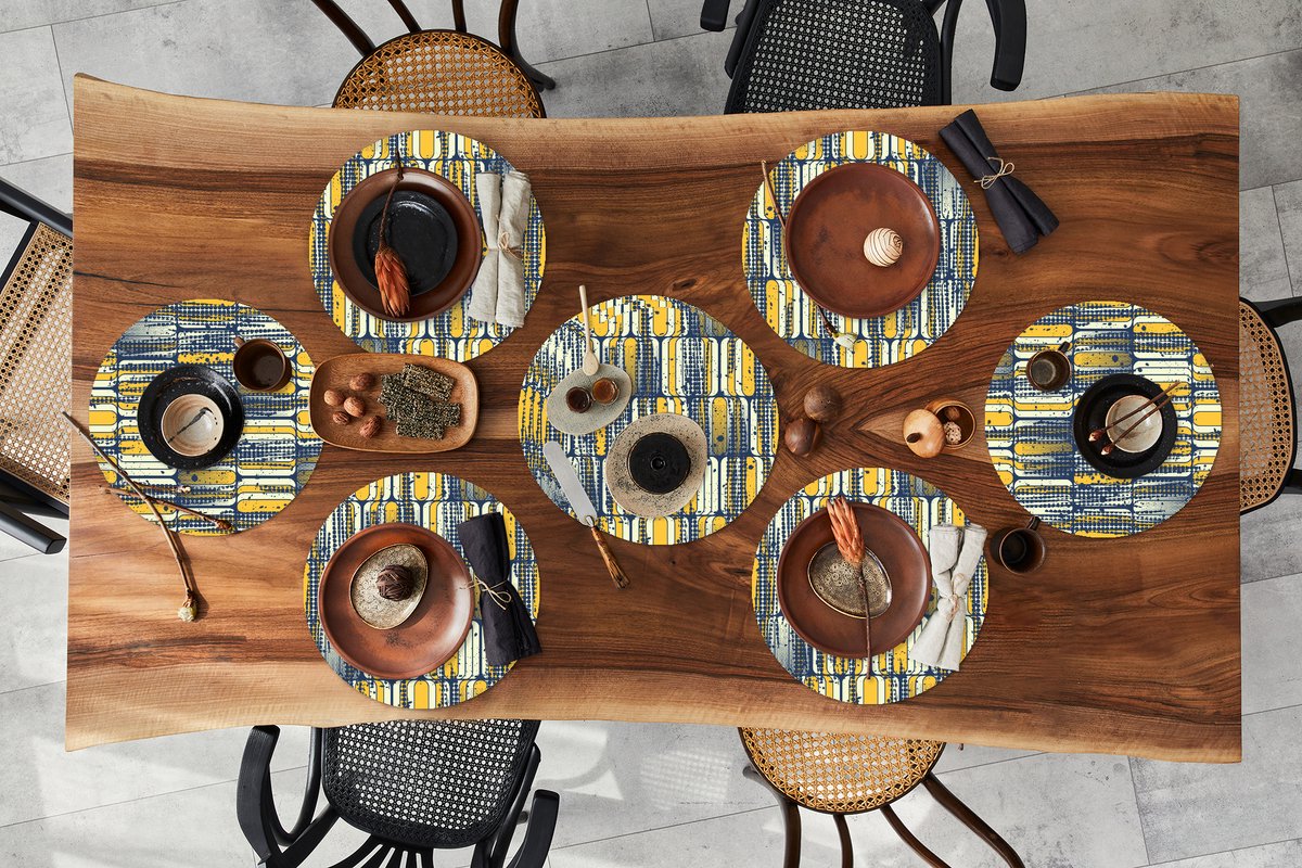 Ronde placemats - Onderlegger - Placemats rond - Sixties - Patronen - Geel - Rock - 10 stuks