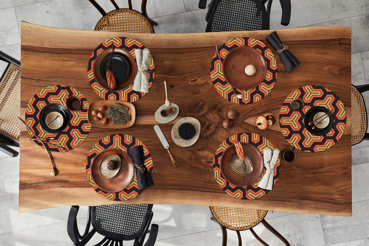 Ronde placemats - Onderlegger - Placemats rond - Goud - Rood - Patronen - Japans - 6 stuks