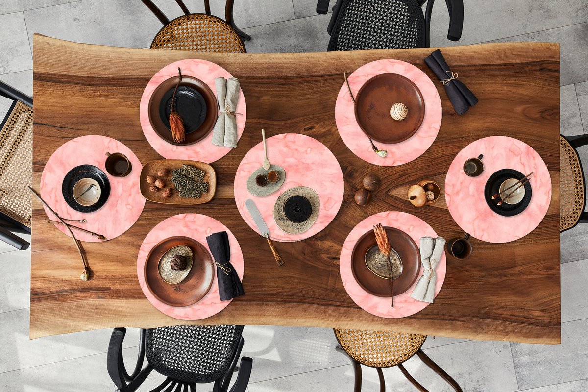 Ronde placemats - Onderlegger - Placemats rond - Waterverf - Patroon - Roze - Marmer print - 8 stuks