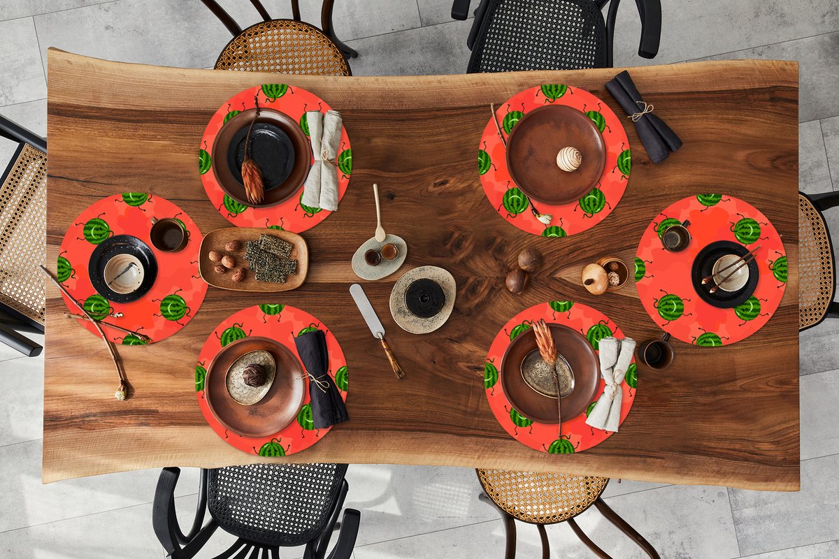 Ronde placemats - Onderlegger - Placemats rond - Meloen - Patronen - Kawaii - 6 stuks
