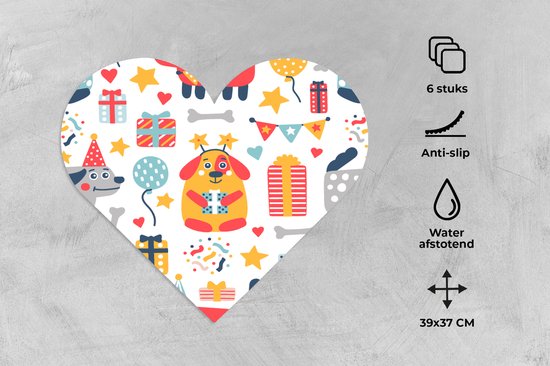 Sous-verres - Napperons de table - Napperons de table coeur - Motifs - Anniversaire - Chien - 6 pièces