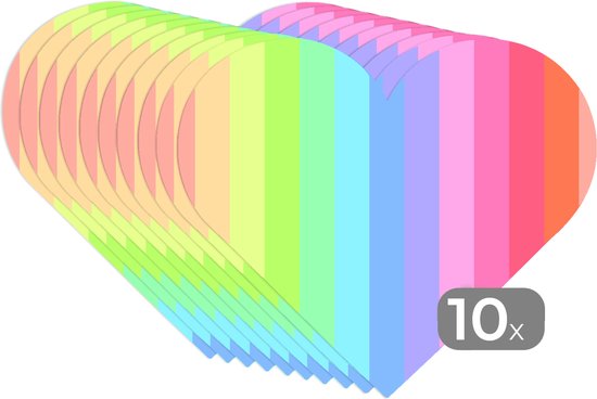 Sous-verres - Napperons de table - Napperons de table coeur - Arc-en-ciel - Motifs - Pastel - 10 pièces