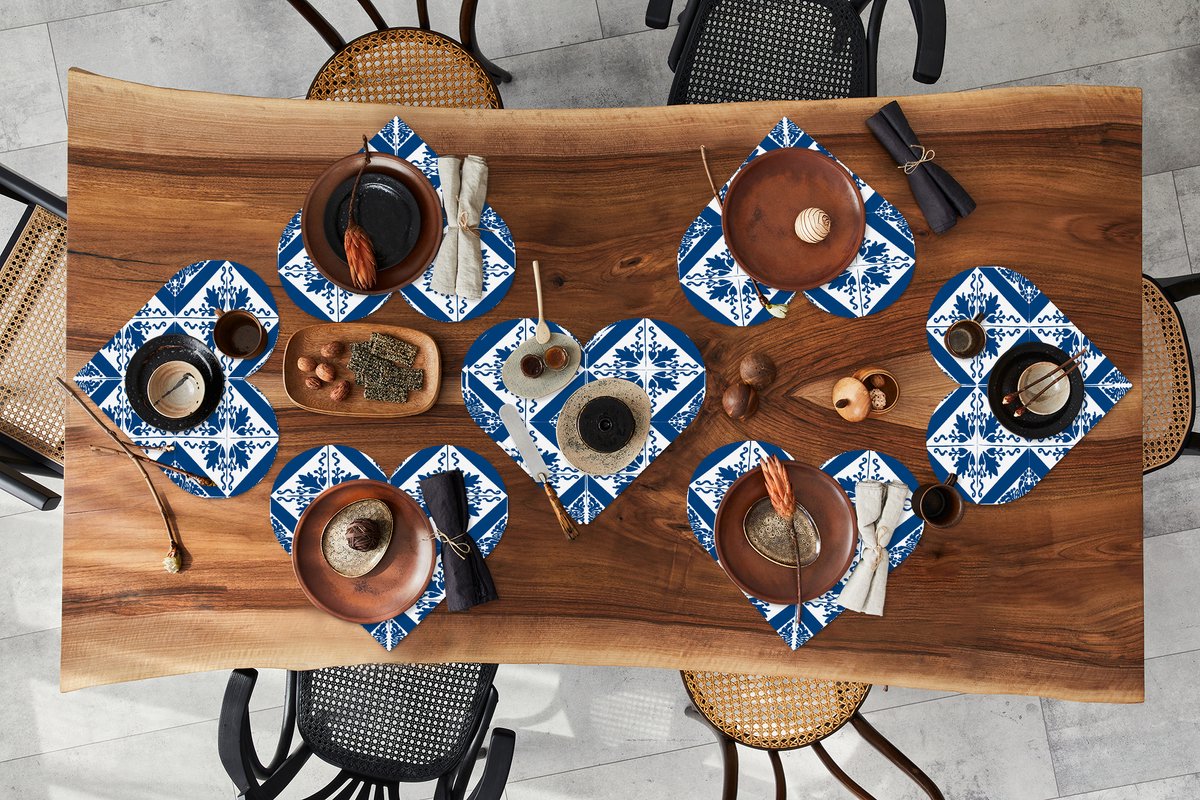 Onderleggers - Placemats - Placemats hartje - Tegel - Portugal - Patroon - 8 stuks
