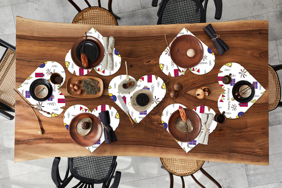 Onderleggers - Placemats - Placemats hartje - Design - Verjaardag - Feest - 8 stuks