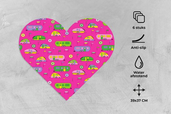 Sous-verres - Napperons de table - Napperons de table coeur - Été - Caravane - Motifs - 6 pièces