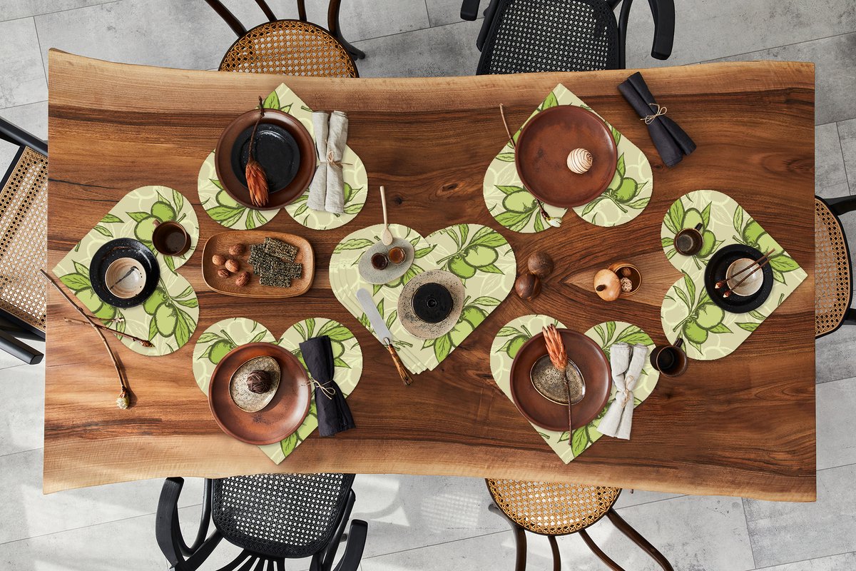 Onderleggers - Placemats - Placemats hartje - Olijf - Bladeren - Vegan - Design - Vintage - 10 stuks