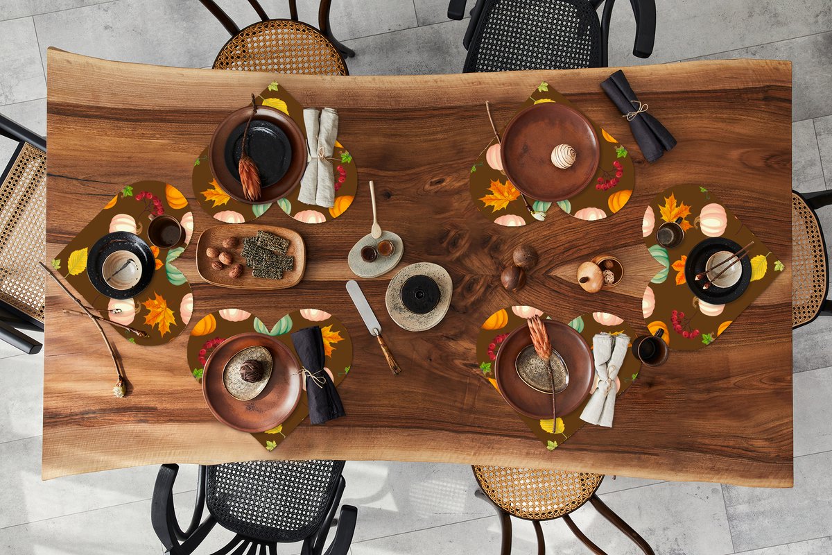 Onderleggers - Placemats - Placemats hartje - Herfst - Pompoenen - Patronen - 6 stuks