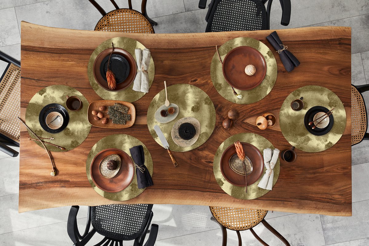 Ronde placemats - Onderlegger - Placemats rond - Goud - Abstract - Verf - 8 stuks