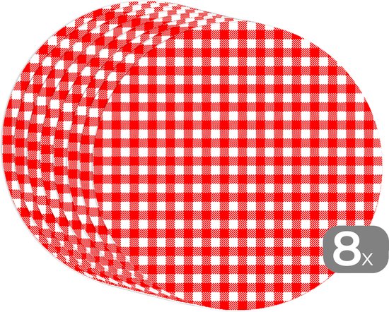 Sets de table ronds - Dessous de verre - Napperons ronds - Rouge - Rustique - Motifs - 8 pièces