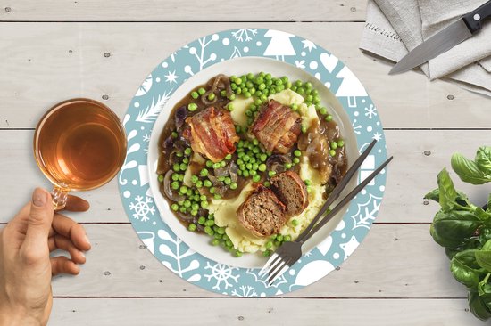 Ronde placemats - Onderlegger - Placemats rond - Winter - Sneeuw - Patronen - Wit - 8 stuks - Kerst - Cadeau - Kerstcadeau voor mannen, vrouwen en kinderen