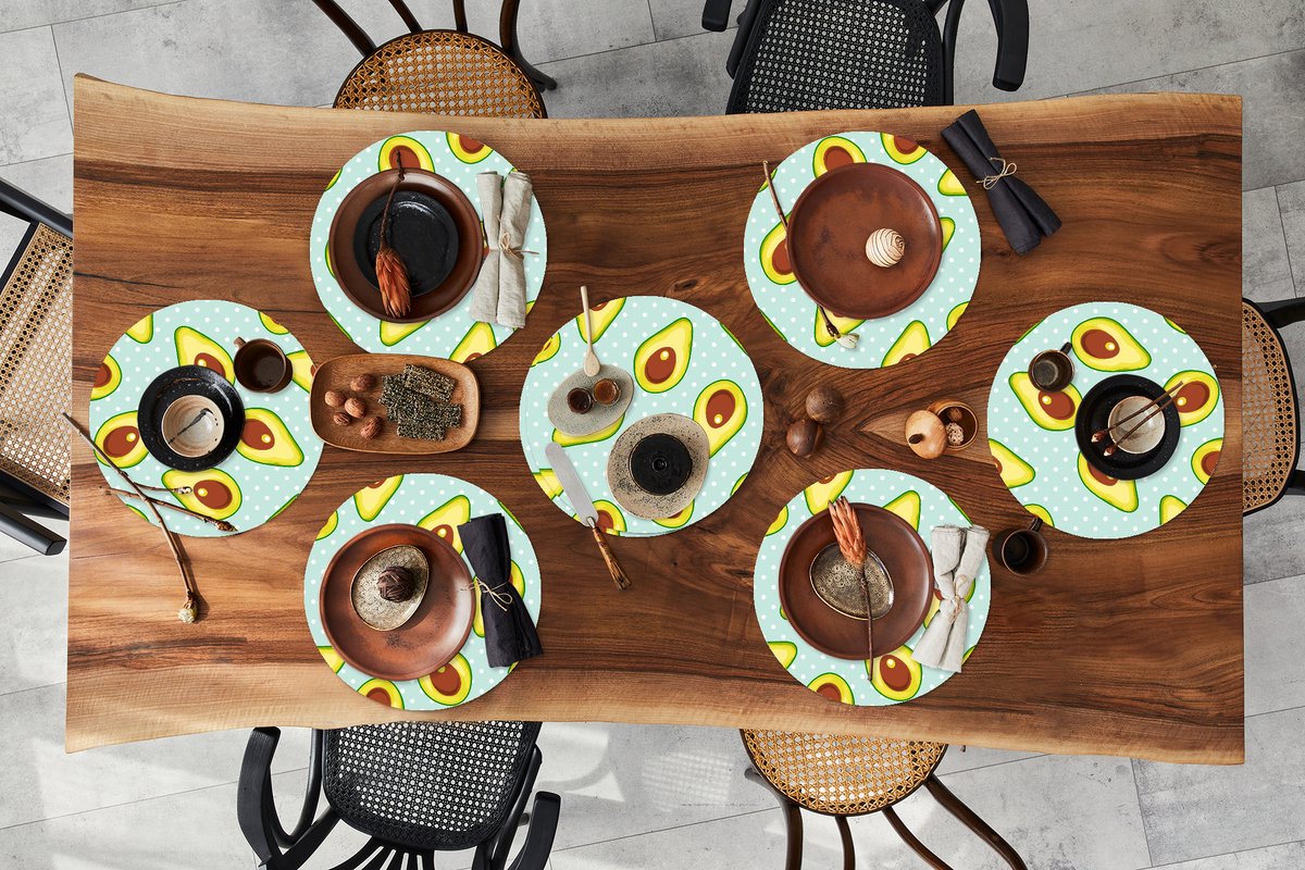 Ronde placemats - Onderlegger - Placemats rond - Avocado - Patronen - Stippen - 8 stuks