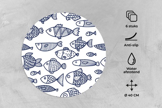 Sets de table ronds - Dessous de verre - Napperons de table ronds - Pêche - Scandinavie - Motifs - 6 pièces