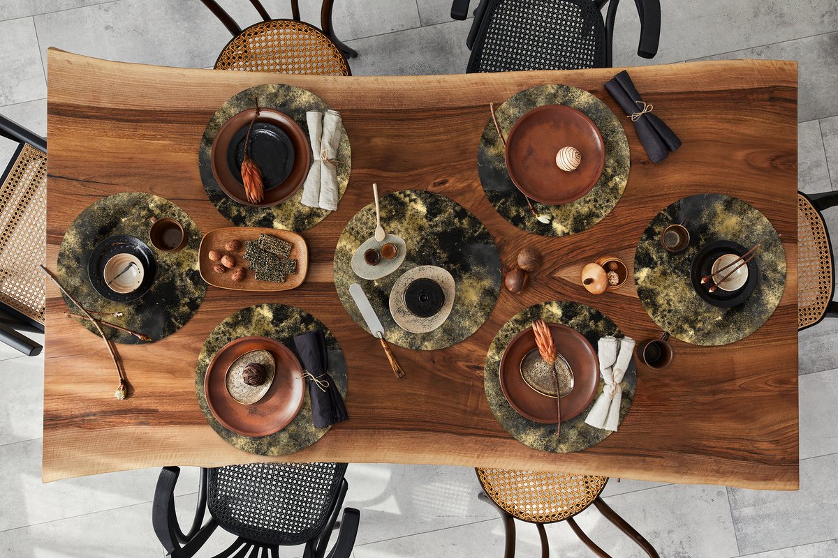 Ronde placemats - Onderlegger - Placemats rond - Abstract - Goud - Zwart - 10 stuks