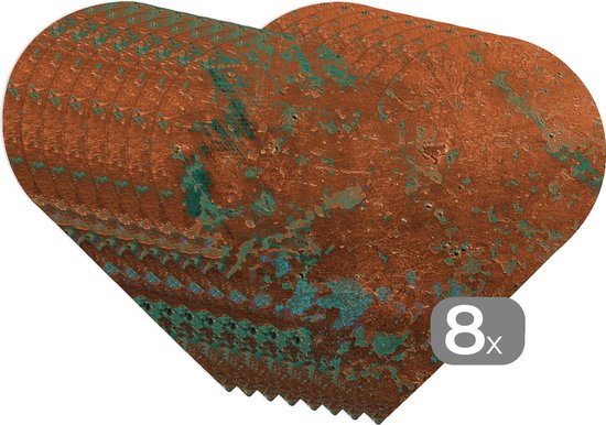 Napperons - Napperons coeur - Plaque d'acier - Turquoise - Imprimé rouille - 8 pièces