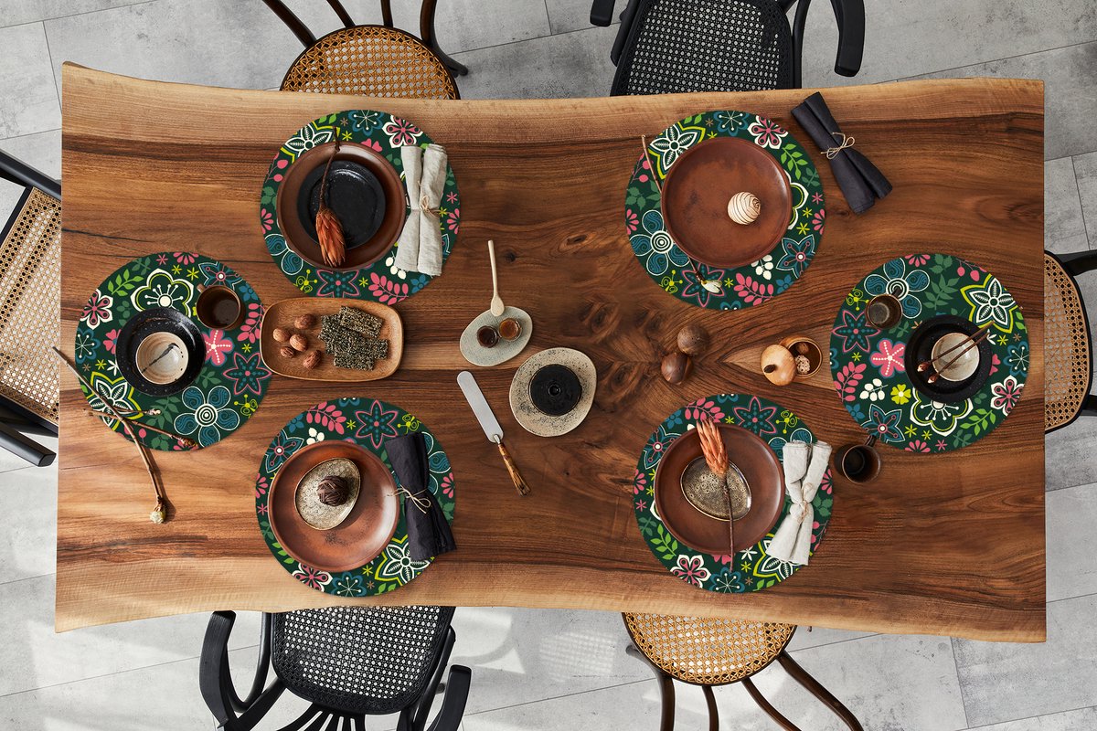 Ronde placemats - Onderlegger - Placemats rond - Bladeren - Patronen - Bloemen - 6 stuks