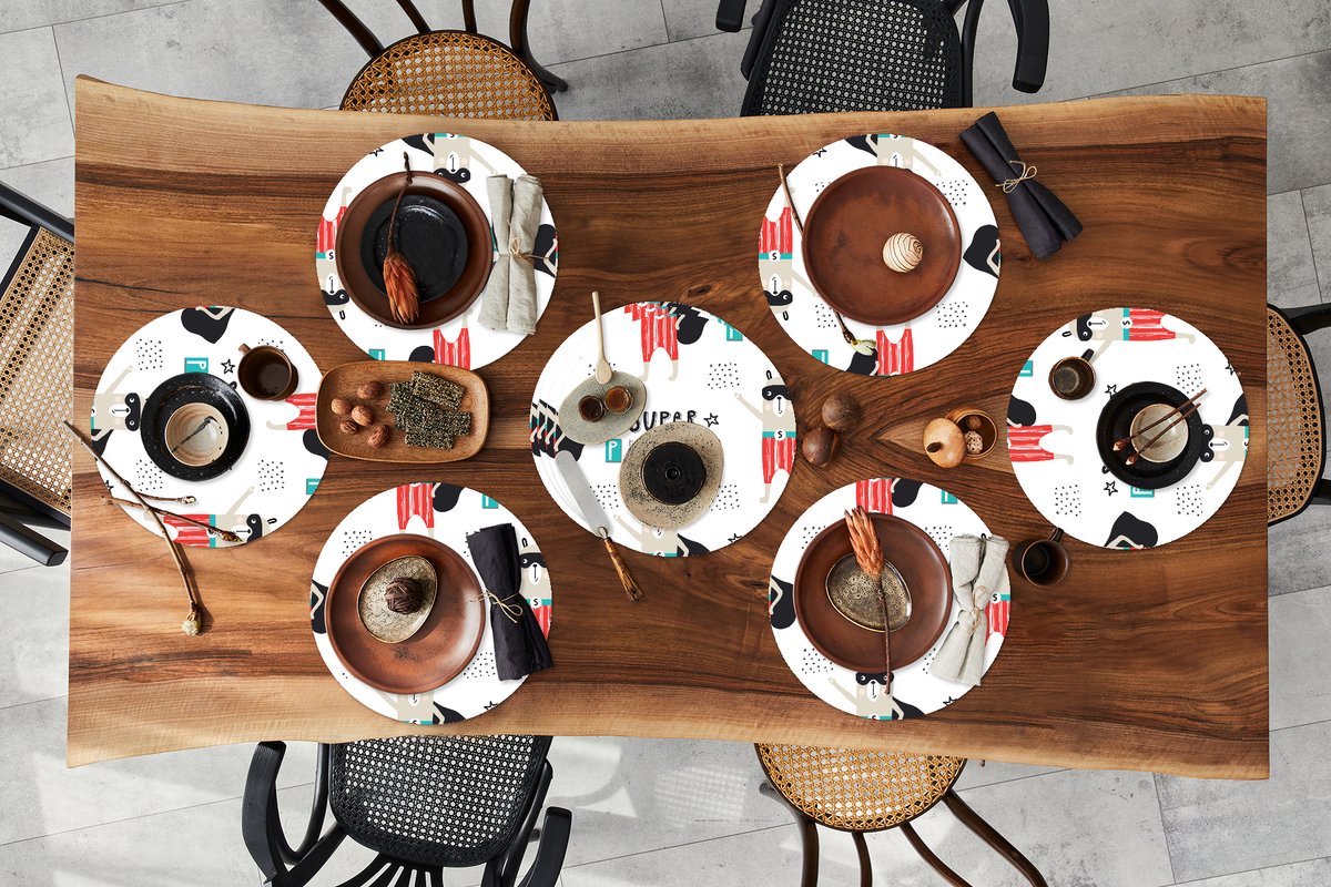 Ronde placemats - Onderlegger - Placemats rond - Jongens - Patroon - Superheld - 10 stuks