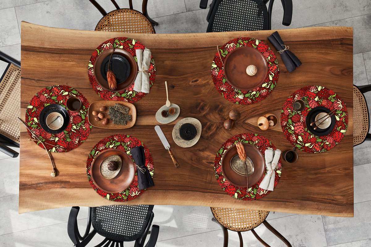 Ronde placemats - Onderlegger - Placemats rond - Puber - Aardbei - Fruit - Patroon - 6 stuks