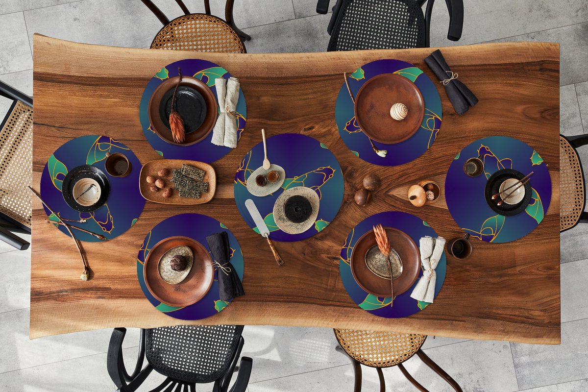 Ronde placemats - Onderlegger - Placemats rond - Patronen - Vis - Koi - 8 stuks