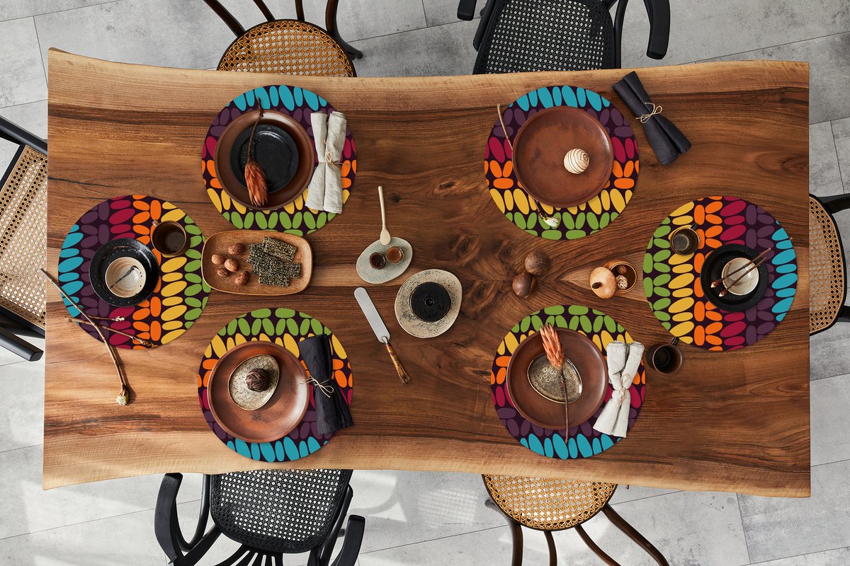 Ronde placemats - Onderlegger - Placemats rond - Haakpatronen - Retro - Regenboog - 6 stuks