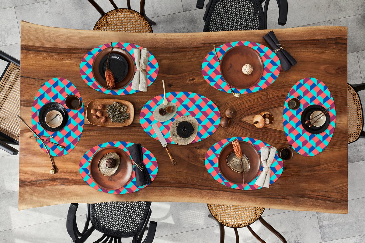 Placemats ovaal - Onderleggers - Ovale placemats - Blokken - Patronen - 3D - 8 stuks