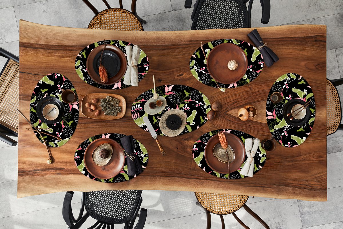Placemats ovaal - Onderleggers - Ovale placemats - Jungle - Vogel - Patronen - 10 stuks