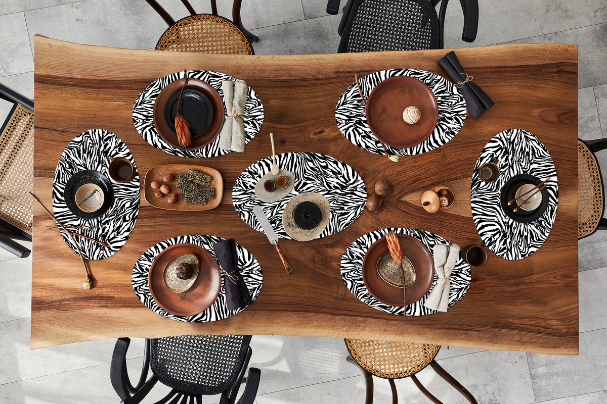 Placemats ovaal - Onderleggers - Ovale placemats - Patroon - Zebra - Vacht - 8 stuks