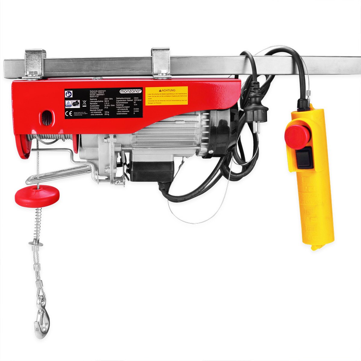 Monzana Elektrische Kabbellier - 125 tot 250 kg Katrol Motor - Rood