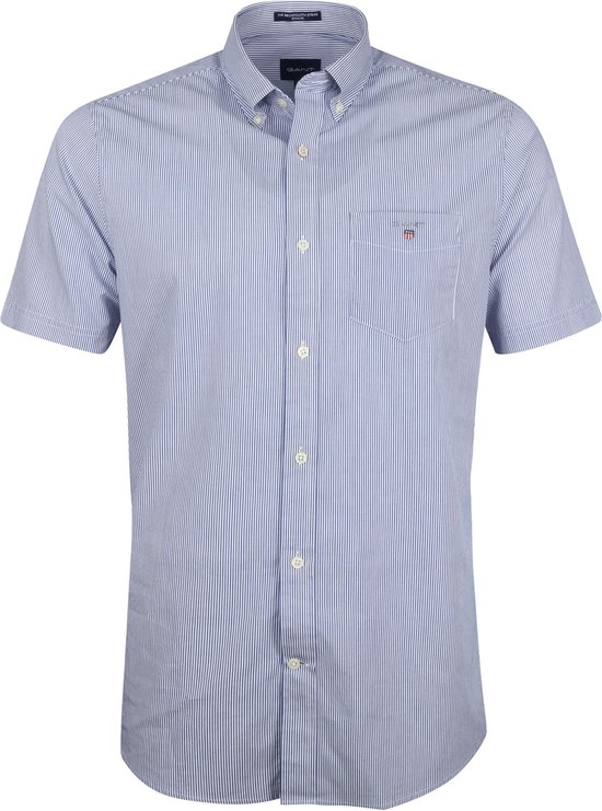 Gant - Shirt KM Streep Blauw - Heren - Maat M - Regular-fit
