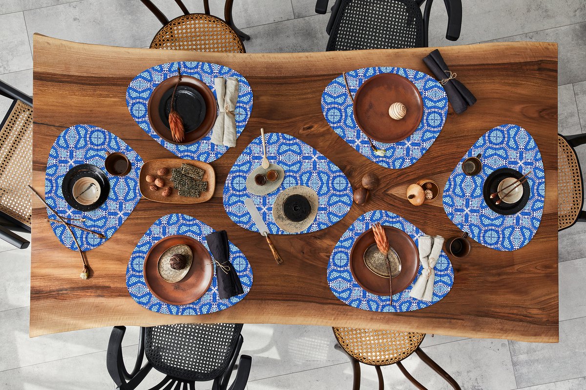 Placemat organisch - Placemats organic - Onderleggers - Mozaïek - Blauw - Design - 8 stuks