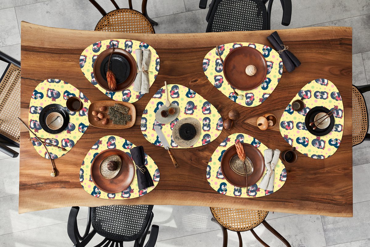 Placemat organisch - Placemats organic - Onderleggers - Aardbei - Design - Pinguïn - 8 stuks