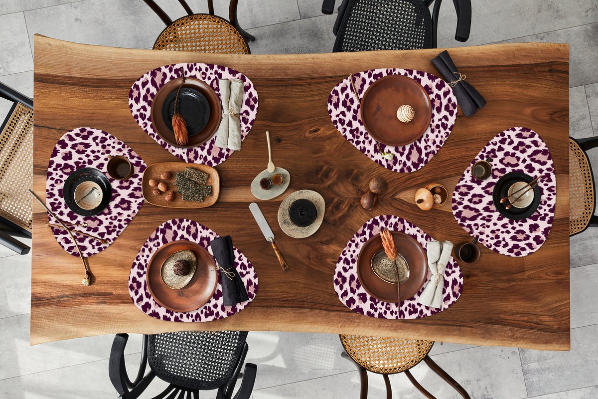 Placemat organisch - Placemats organic - Onderleggers - Patronen - Panter - Roze - 6 stuks