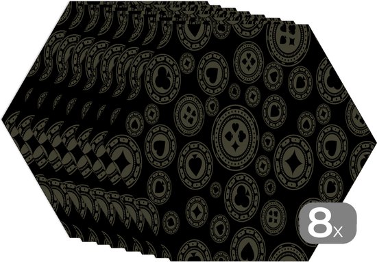 Napperons de table hexagon - Sets de table sets de table - Set de table hexagone - Casino - Poker - Jetons - Motifs - 8 pièces
