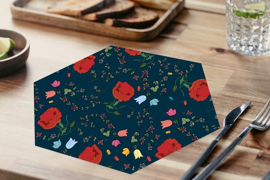 Napperons hexagon - Sets de table sets de table - Set de table hexagone - Arc-en-ciel - Fleurs - Design - 10 pièces