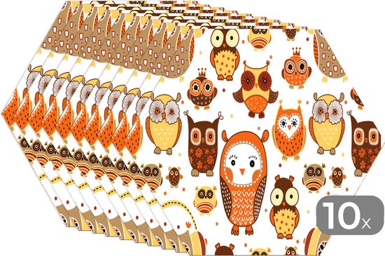 Napperons de table hexagon - Sets de table - Set de table hexagone - Filles - Hibou - Oranje - Motifs - Fille - Enfant - Enfants - 10 pièces
