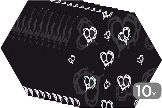 Napperons de table hexagon - Sets de table Sets de table - Set de table hexagone - Motifs - Coeur - Crâne - 10 pièces