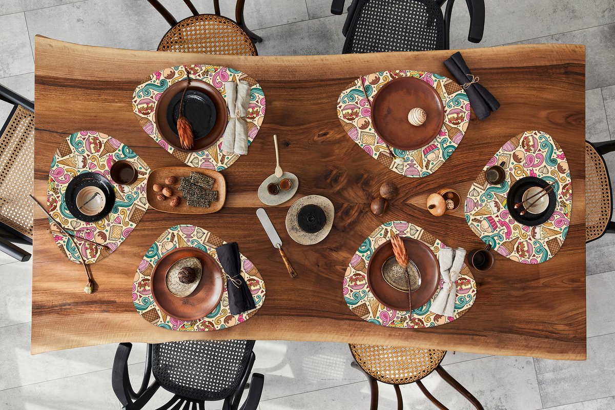 Placemat organisch - Placemats organic - Onderleggers - Patroon - Wafel - IJs - 6 stuks