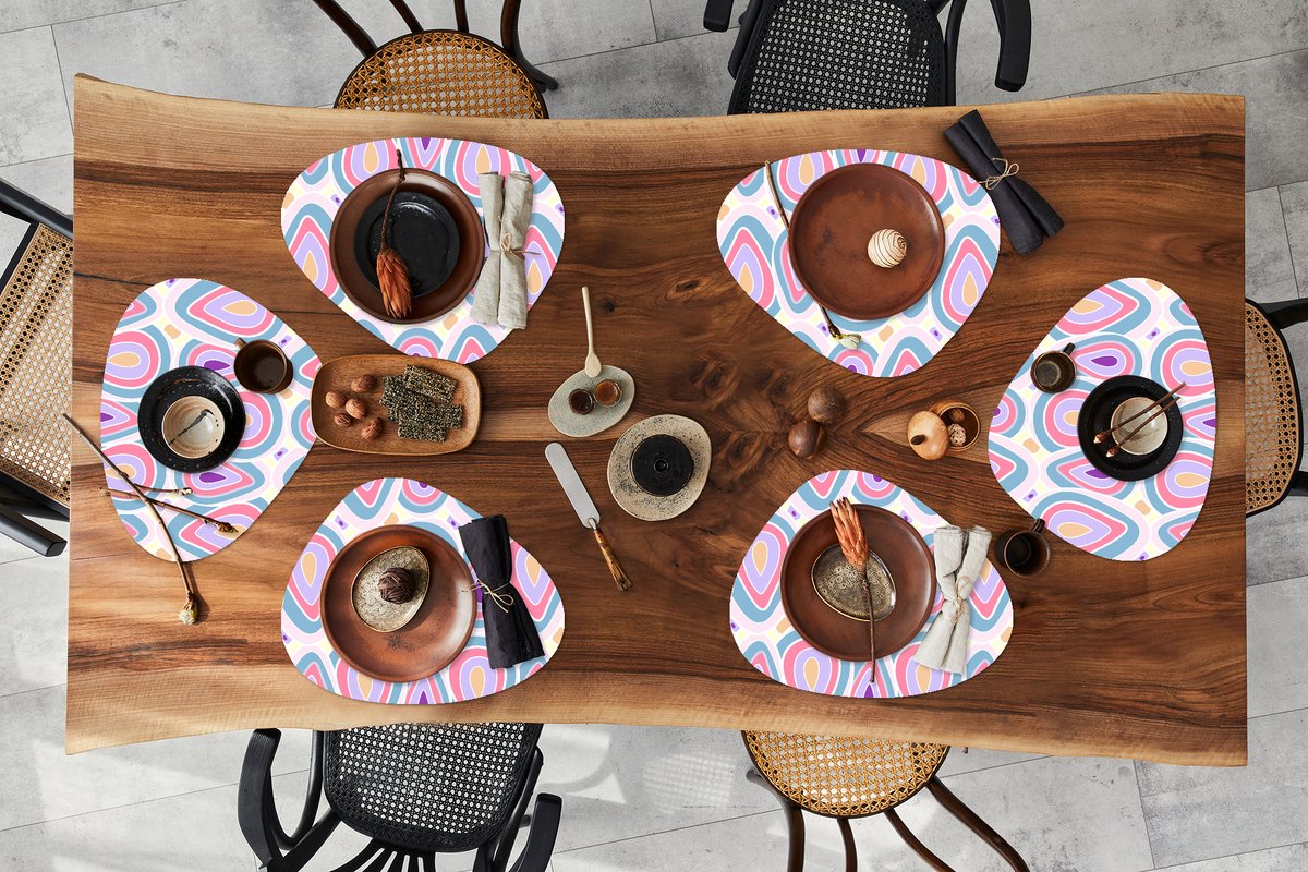 Placemat organisch - Placemats organic - Onderleggers - Patroon - Agaat - Retro - Paars - 6 stuks