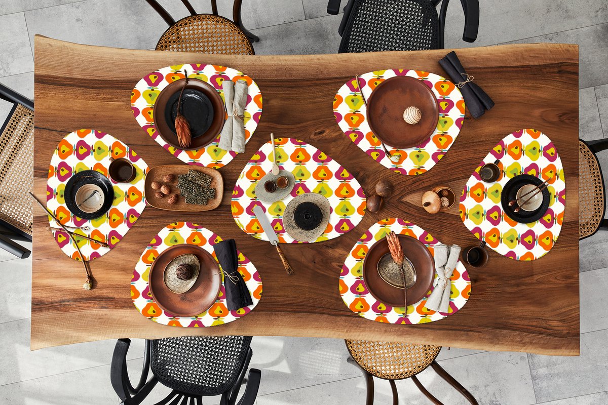 Placemat organisch - Placemats organic - Onderleggers - Retro - Design - Peer - Fruit - 8 stuks
