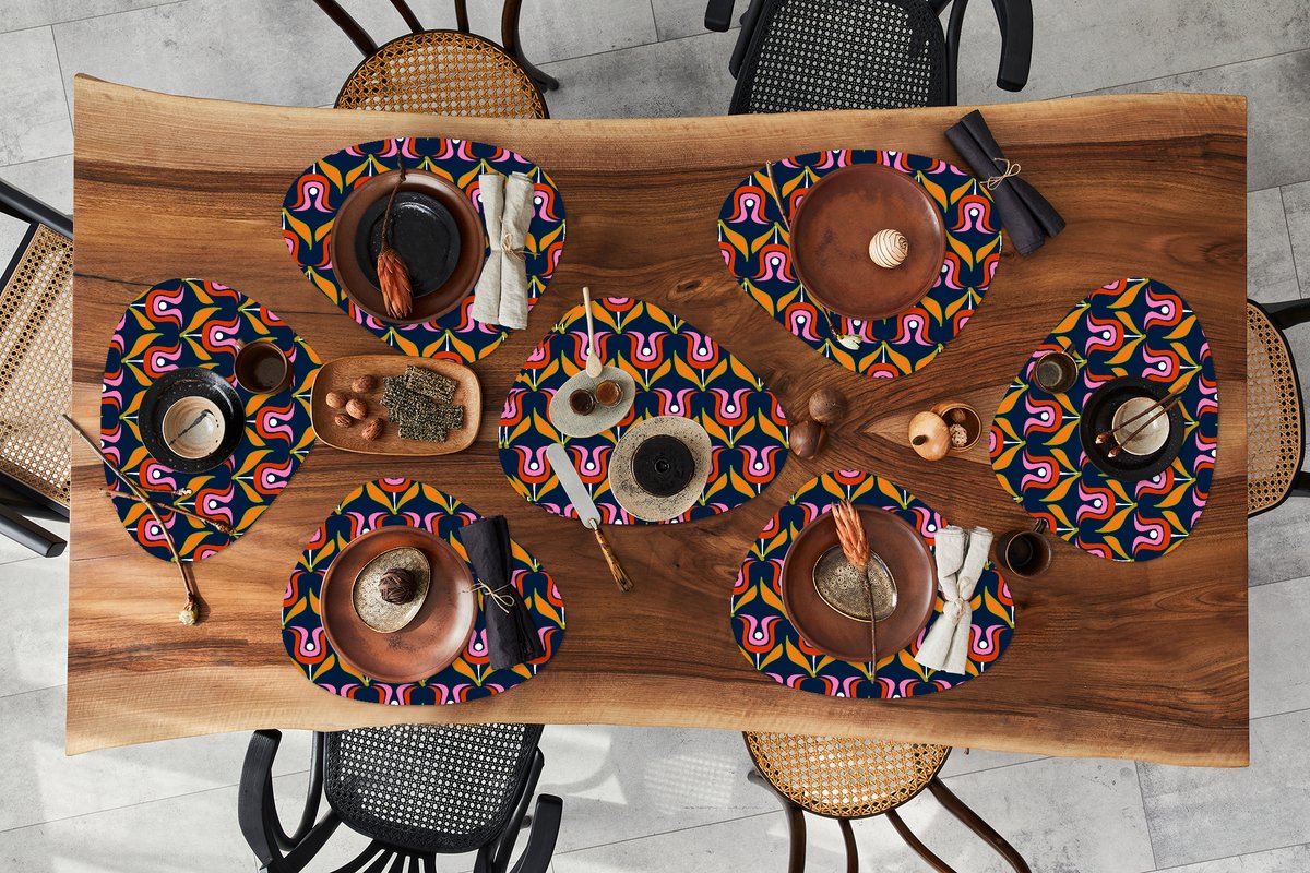 Placemat organisch - Placemats organic - Onderleggers - Retro - Tulp - Abstract - Design - 8 stuks