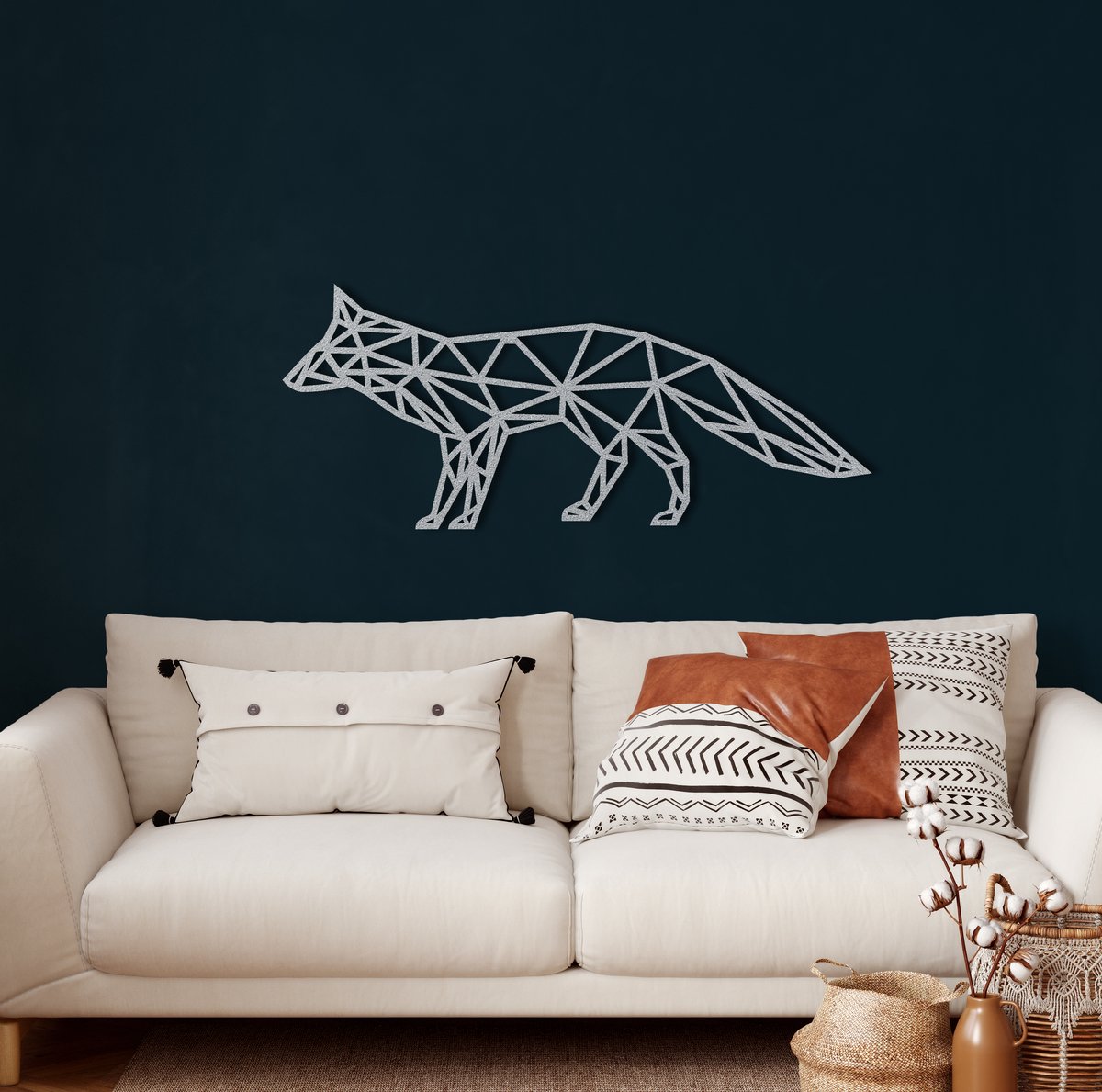 Wanddecoratie | Vos / Fox| Metal - Wall Art | Muurdecoratie | Woonkamer |Zilver| 60x25cm
