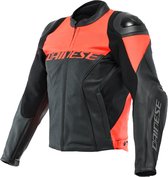 Dainese Racing 4 Leather Jacket Perf. Black Fluo Red 56 - Maat - Jas