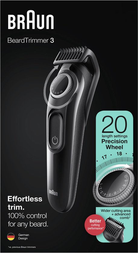 Braun Baardtrimmer 3 BT3324, Baardtrimmer Voor Mannen, Haartrimmer, Voor Gezicht, Haar