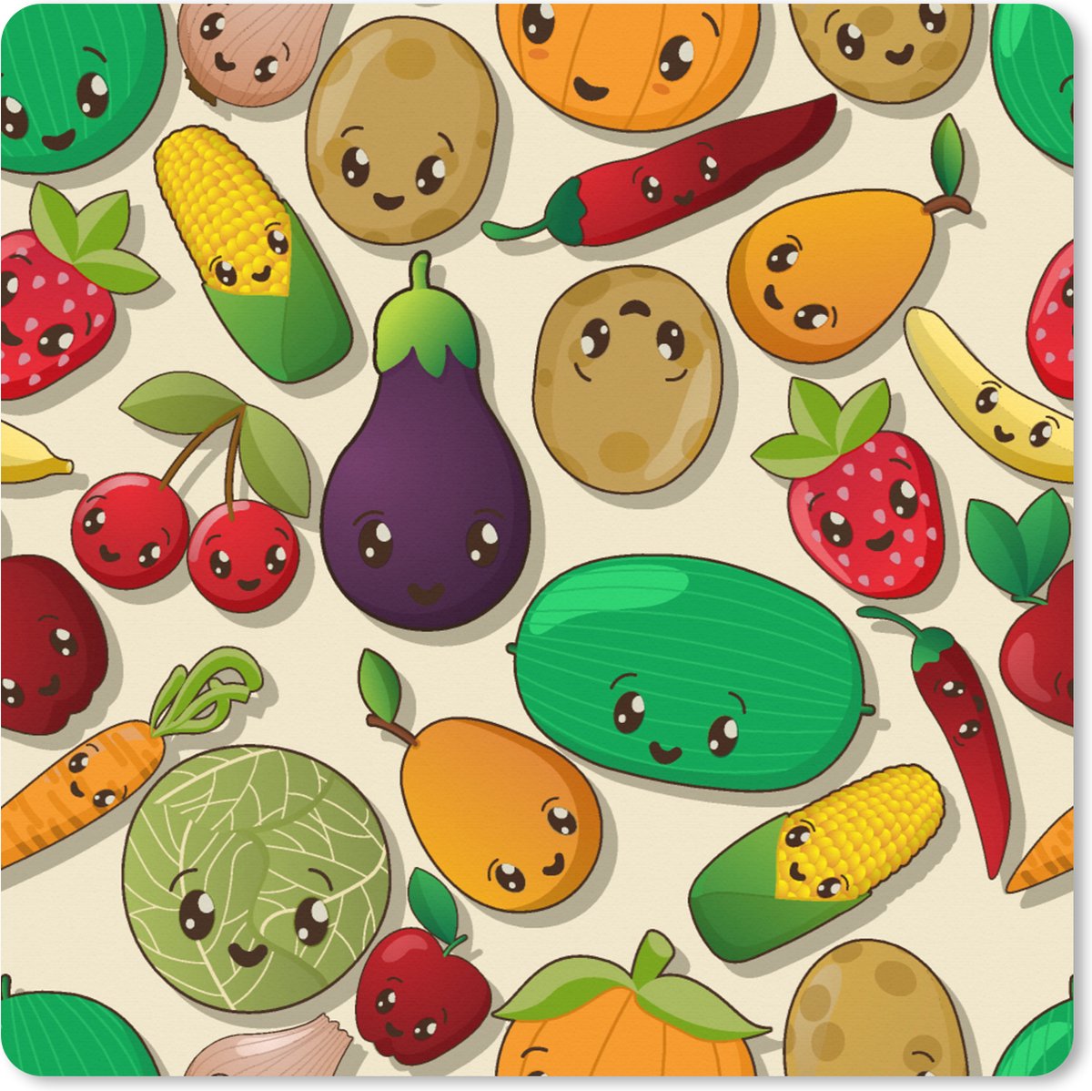 Muismat XXL - Bureau onderlegger - Bureau mat - Kawaii - Patronen - Groente - Fruit - 50x50 cm - XXL muismat