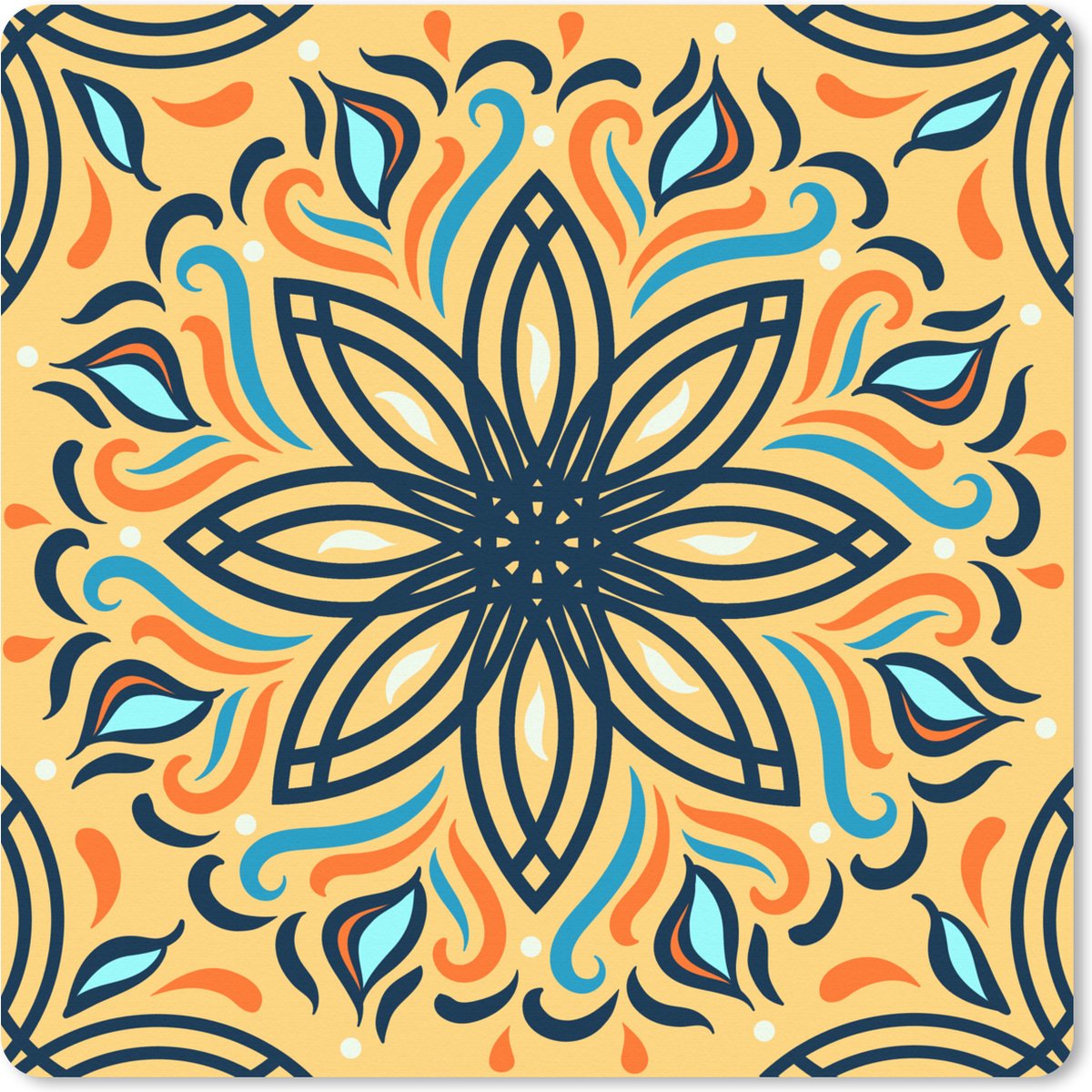 Muismat XXL 80x80 cm - Bureau onderlegger - Bureau mat Bloem - Bladeren - Zwart - Geel - Bureaumat - Gaming mousepad xl - Bureaulegger groot - Computer deskmat