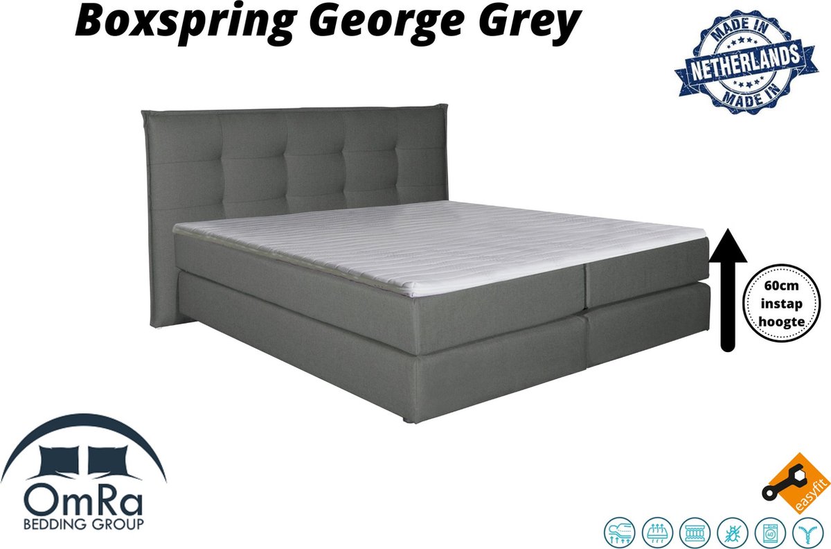Omra - Complete boxspring - George Grey - 110x210 cm - Inclusief Topdekmatras - Hotel boxspring