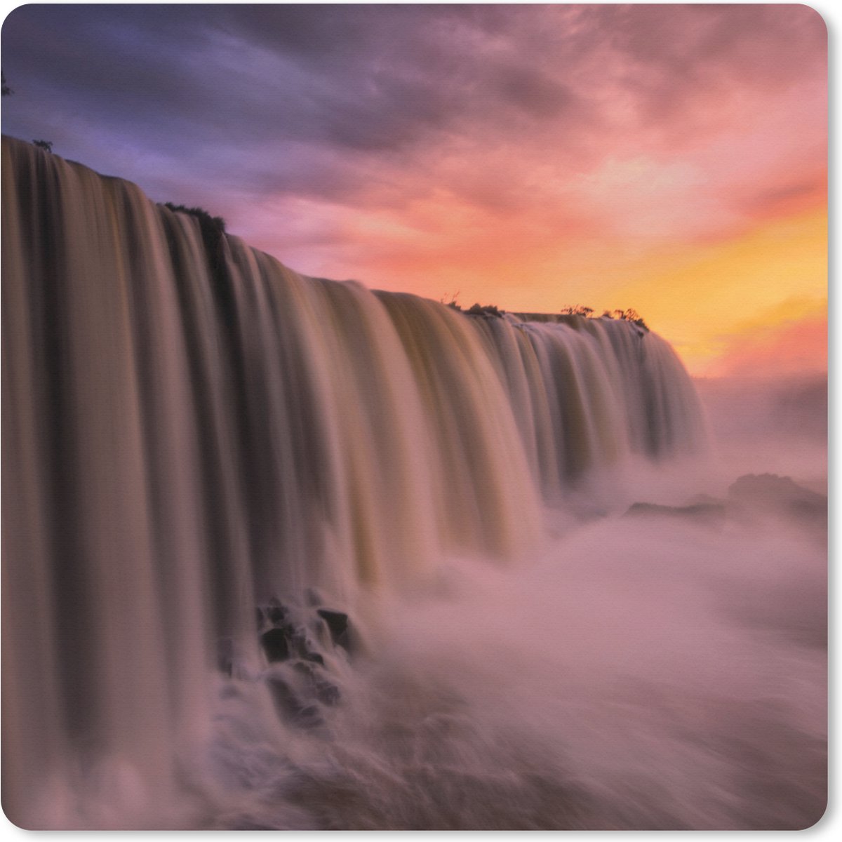 Muismat XXL 50x50 cm - Bureau onderlegger - Bureau mat Waterval - Zonsondergang - Natuur - Bureaumat - Gaming mousepad xl - Bureaulegger groot - Computer deskmat